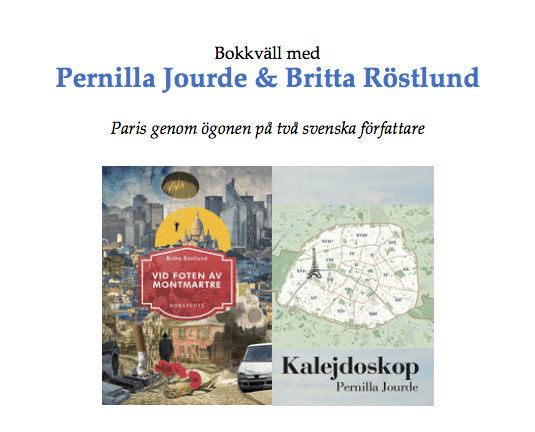 Bokkväll med Pernilla Jourde och Britta Röstlund, den 19 oktober kl 19.30
