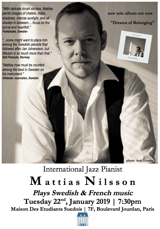 Jazzkonsert med Mattias Nilsson den 22 januari kl 20
