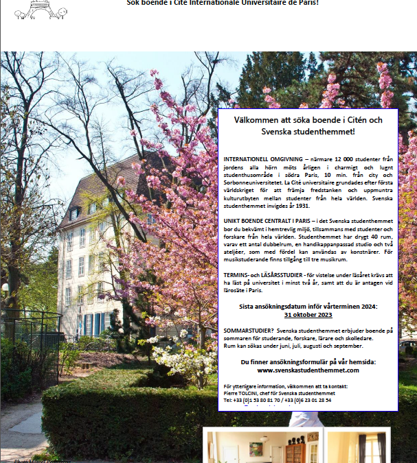 Planerar du att studera eller forska i Paris? Sök boende i Cité Internationale Universitaire de Paris!